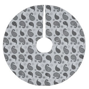 Paisley pattern, silver grey, black and white brushed polyester tree skirt