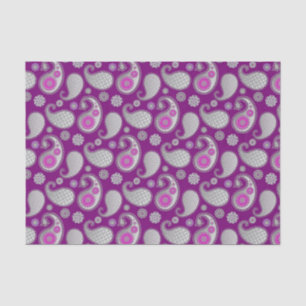Paisley pattern, Silver Grey / Grey on Deep Purple Tissue Paper