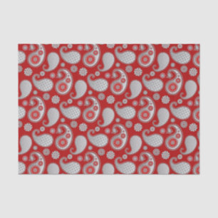 Paisley pattern, Silver Grey / Grey on Deep Red Tissue Paper
