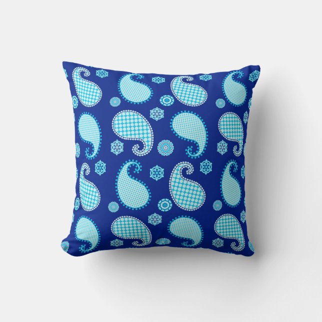 Paisley pattern, sky blue and cobalt cushion (Front)