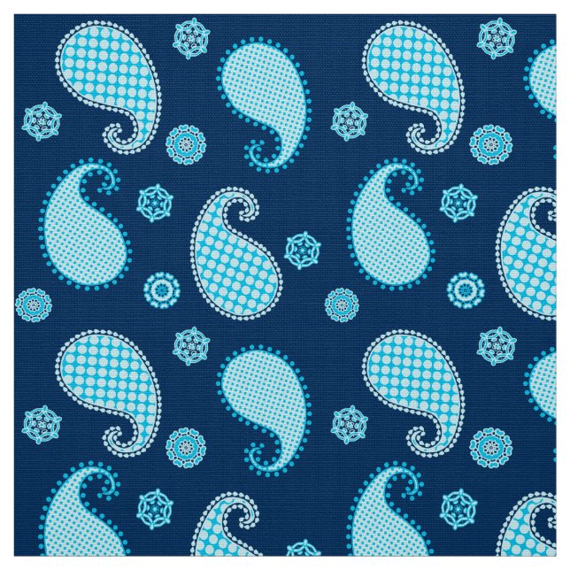 Paisley pattern, sky blue and cobalt fabric (Swatch)