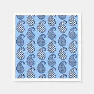 Paisley pattern, sky blue, navy and white napkin