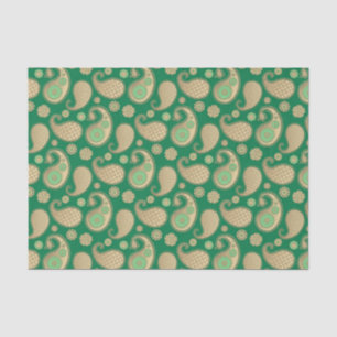 Paisley pattern, Soft Gold on Emerald Green Tissue Paper