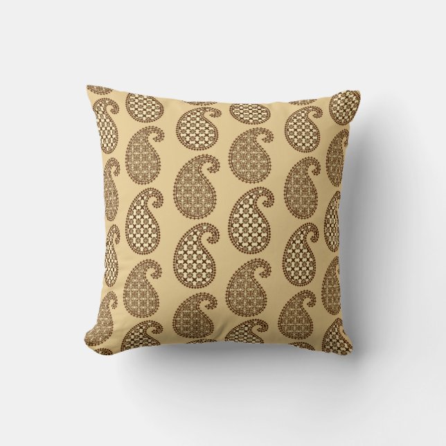 Paisley pattern, tan, cream and chocolate cushion (Front)