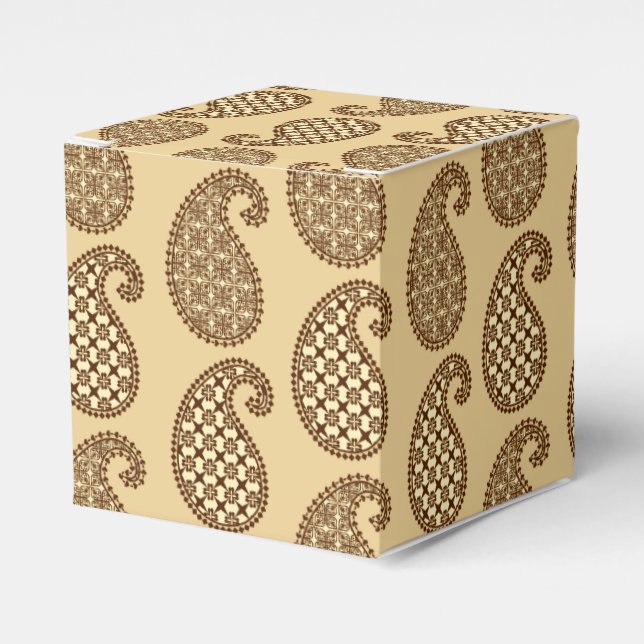 Paisley pattern, tan, cream and chocolate favour box (Front Side)