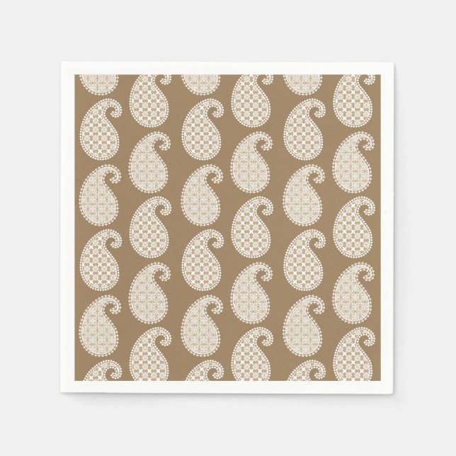 Paisley pattern, taupe tan and white napkin (Front)