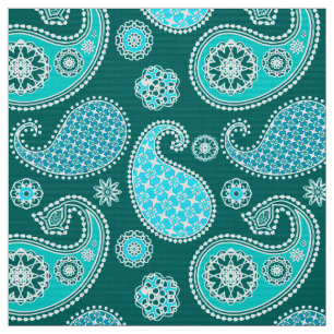 Paisley pattern, Teal, Aqua and White Fabric