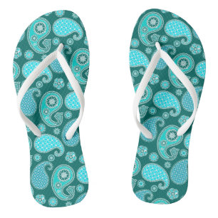Paisley pattern, Teal, Aqua and White Jandals