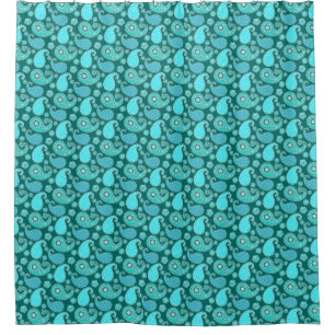 Paisley pattern, Teal, Aqua and White Shower Curtain