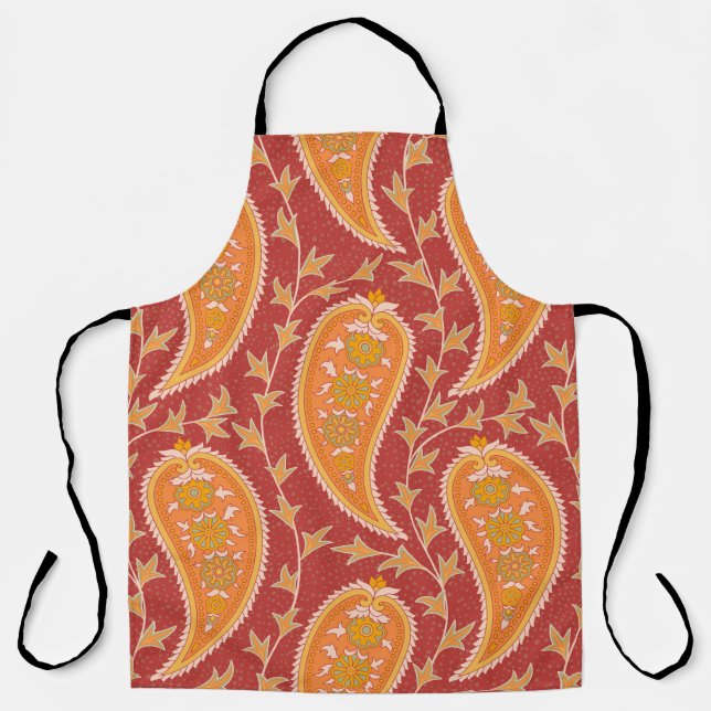 Paisley pattern. Turkish cucumber. Maroon-orange c Apron (Front)