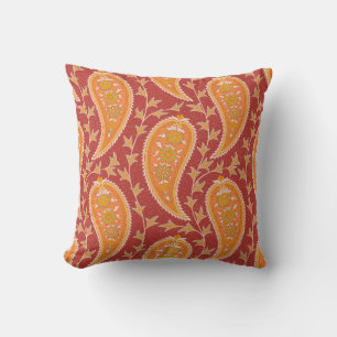 Paisley pattern. Turkish cucumber. Maroon-orange c Cushion