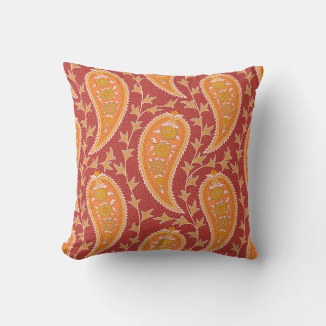 Paisley pattern. Turkish cucumber. Maroon-orange c Cushion (Front)
