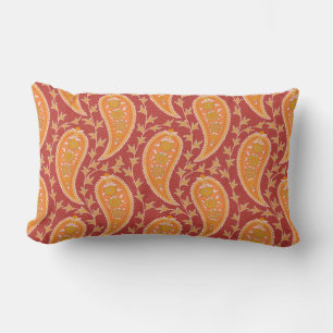 Paisley pattern. Turkish cucumber. Maroon-orange c Lumbar Cushion