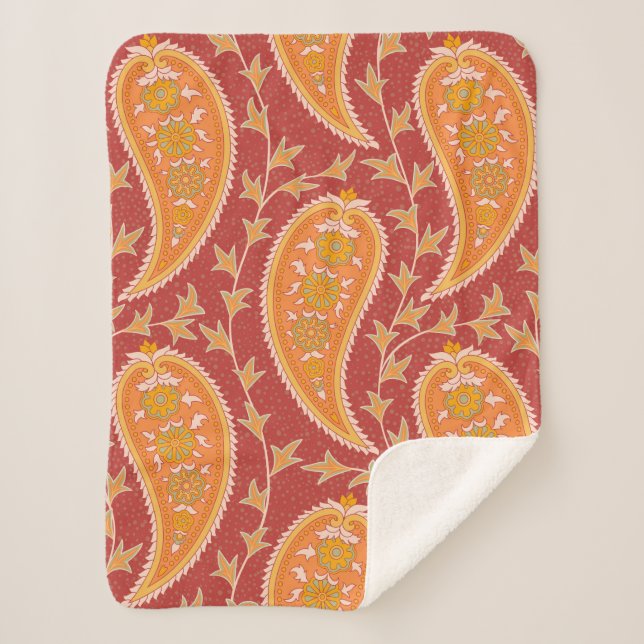 Paisley pattern. Turkish cucumber. Maroon-orange c Sherpa Blanket (Front)