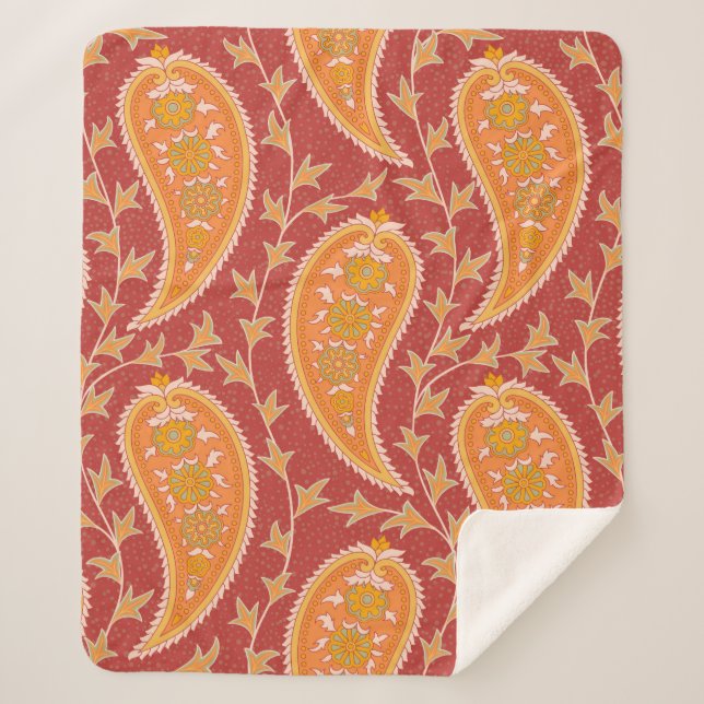 Paisley pattern. Turkish cucumber. Maroon-orange c Sherpa Blanket (Front)