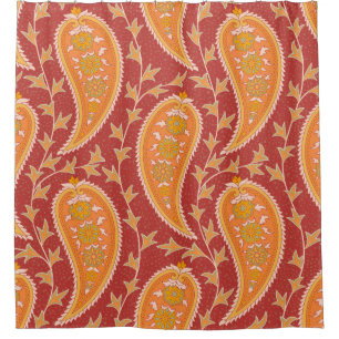 Paisley pattern. Turkish cucumber. Maroon-orange c Shower Curtain