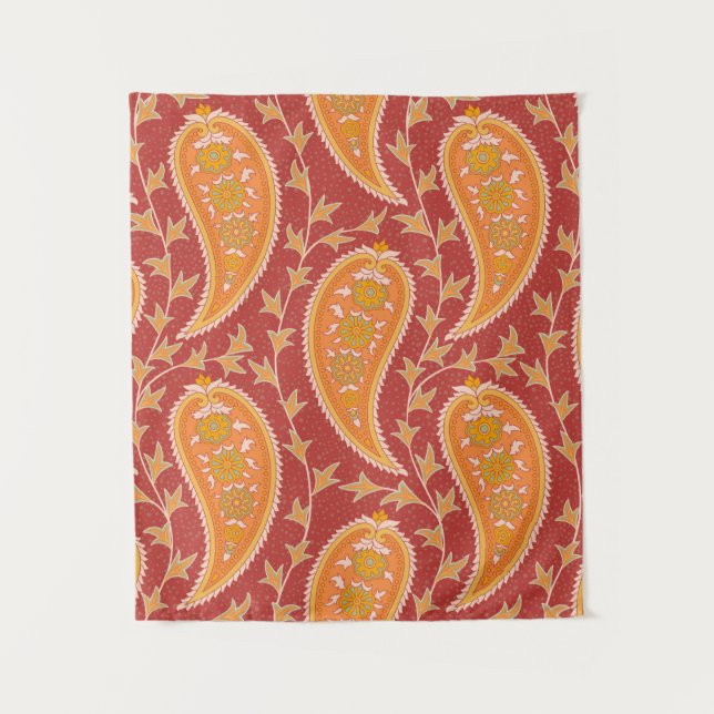 Paisley pattern. Turkish cucumber. Maroon-orange c Tapestry (Front)