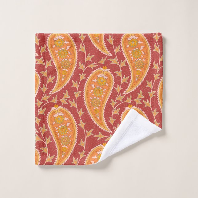 Paisley pattern. Turkish cucumber. Maroon-orange c Wash Cloth (Wash Cloth)