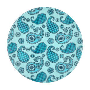 Paisley pattern, turquoise, aqua and navy cutting board