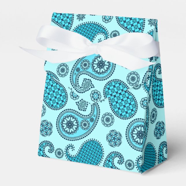 Paisley pattern, turquoise, aqua and navy favour box (Front Side)
