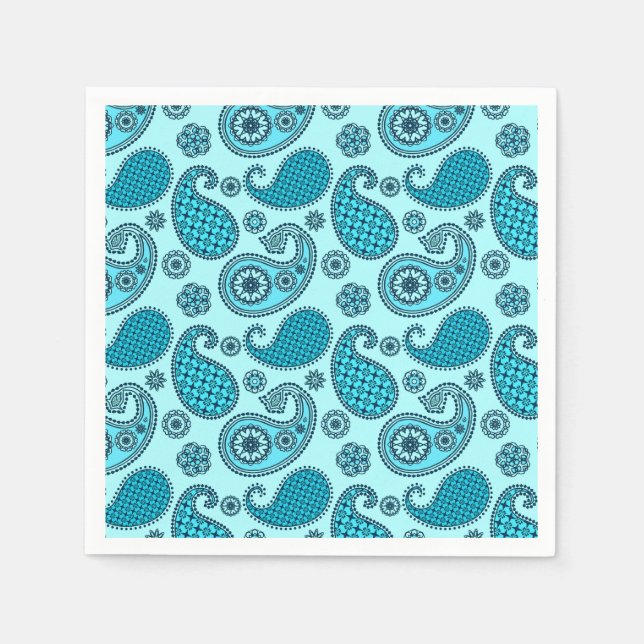 Paisley pattern, turquoise, aqua and navy napkin (Front)