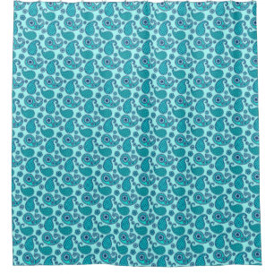 Paisley pattern, turquoise, aqua and navy shower curtain