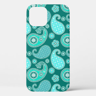 Paisley pattern, Turquoise, Aqua and White iPhone 12 Case