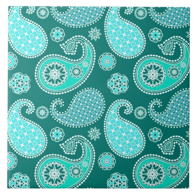 Paisley pattern, Turquoise, Aqua and White Tile (Front)