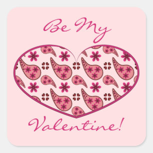Paisley Pattern Valentine Heart Square Sticker