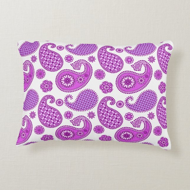 Paisley pattern, violet, purple and white decorative cushion (Back)