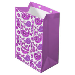 Paisley pattern, violet, purple and white medium gift bag
