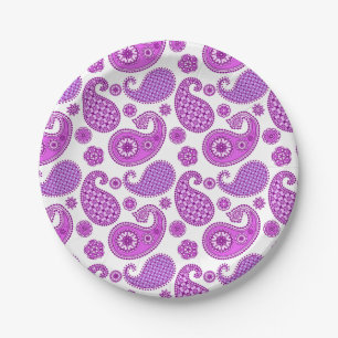 Paisley pattern, violet, purple and white paper plate