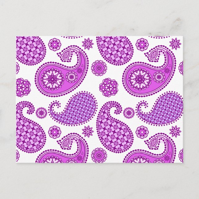 Paisley pattern, violet, purple and white postcard (Front)