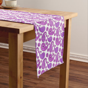 Paisley pattern, violet, purple and white short table runner