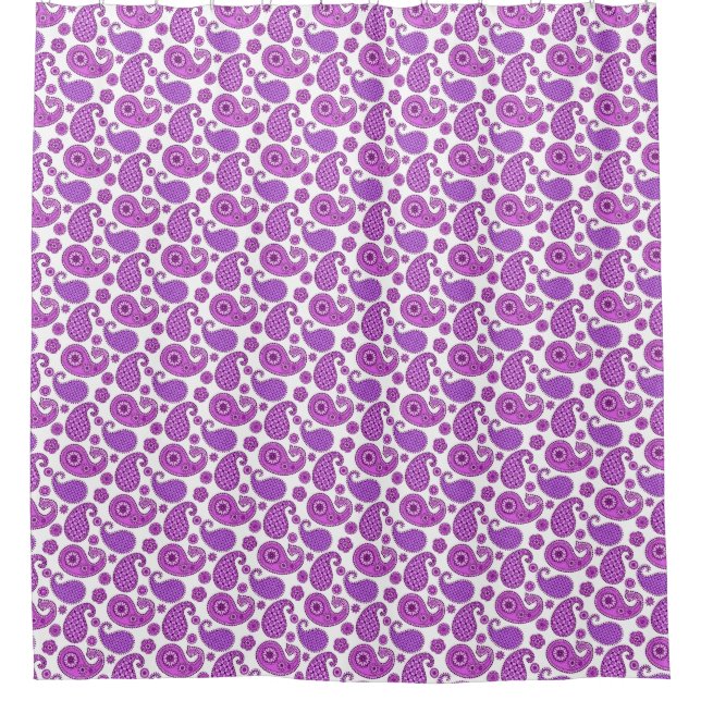 Paisley pattern, violet, purple and white shower curtain (Front)