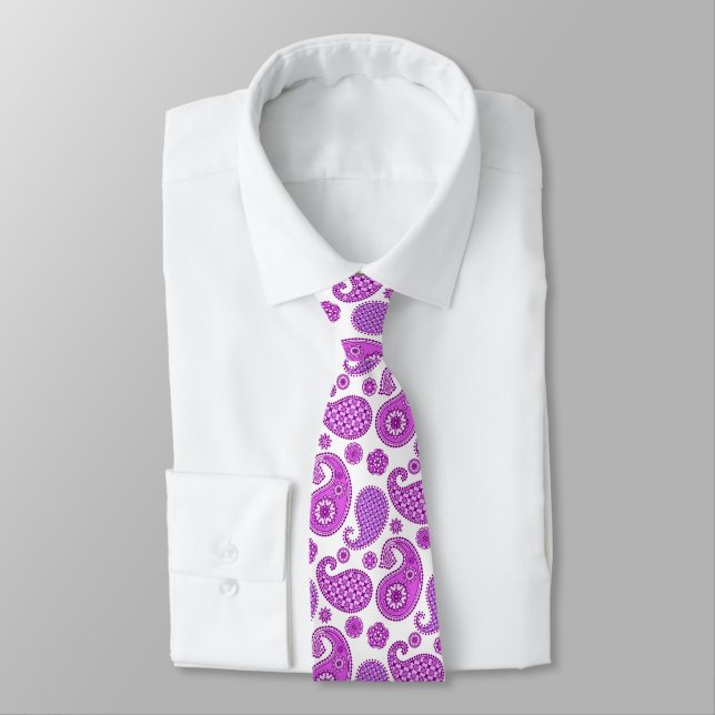 Paisley pattern, violet, purple and white tie (Tied)