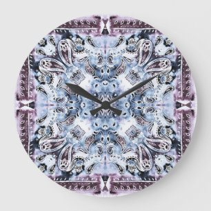 Paisley pattern: watercolor, hand-drawn shawl desi large clock
