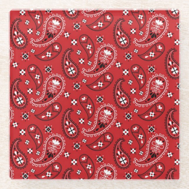 Paisley Pattern with Red Background-23214 Glass Coaster (Front)