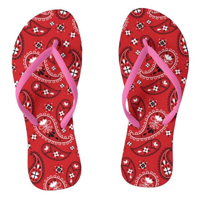 Paisley Pattern with Red Background-23214 Jandals (Footbed)