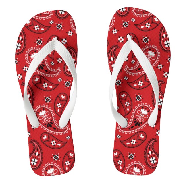 Paisley Pattern with Red Background-23214 Jandals (Footbed)