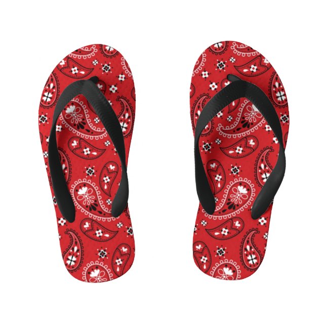 Paisley Pattern with Red Background-23214 Kid's Jandals (Footbed)