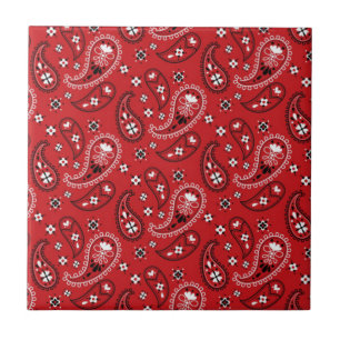 Paisley Pattern with Red Background-23214 Tile