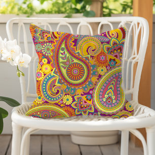 Paisley Pattern Yellow Purple Red Orange Cushion