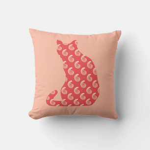 Paisley Patterned Cat - Shades of Coral Orange Cushion