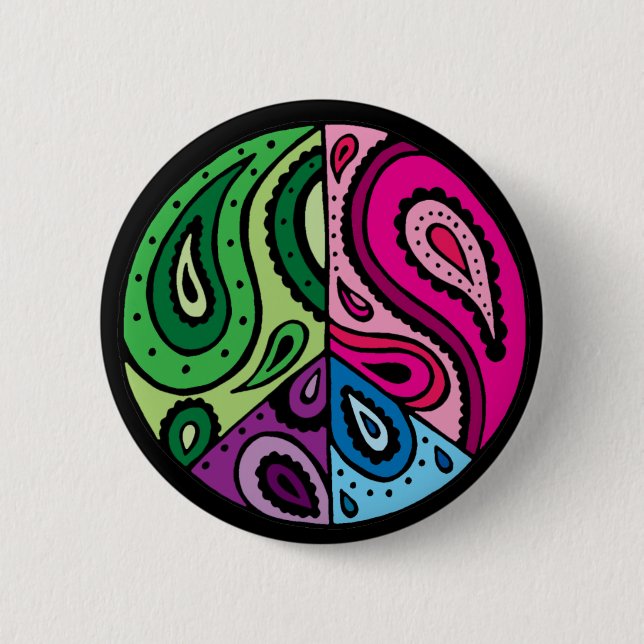 Paisley Peace Black Button (Front)
