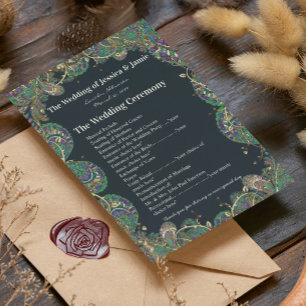 Paisley Peacock Colors Wedding Program Programme