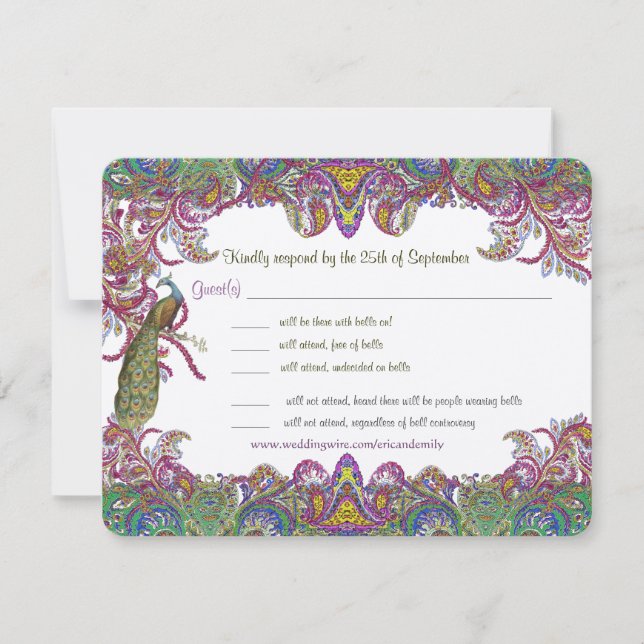 Paisley Peacock Colours RSVP Card (Front)
