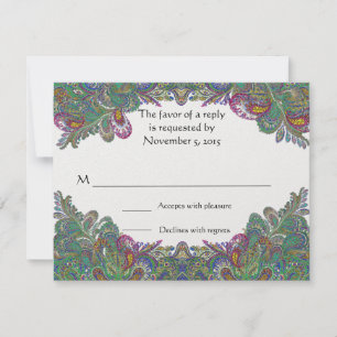 Paisley Peacock Colours RSVP Card