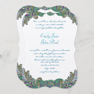 Paisley Peacock Colours Wedding Invitations