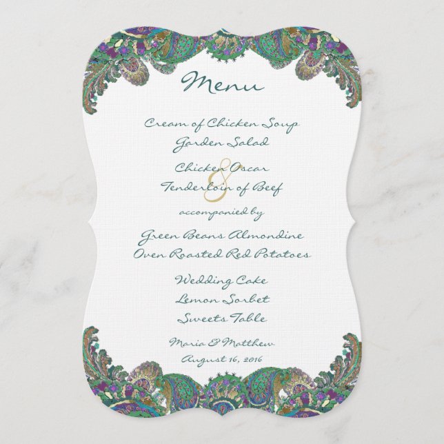Paisley Peacock Colours Wedding Invitations (Front)